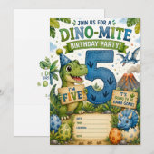 Dino-Mite 5e verjaardagsuitnodiging Kaart (Voorkant / Achterkant)
