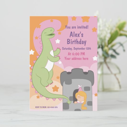 Dino-mite Birthday Bash! met de hand getekende din Kaart (Staand voorkant)