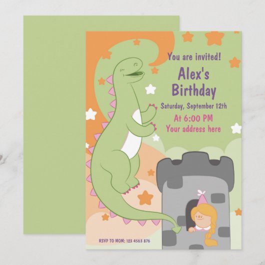 Dino-mite Birthday Bash! met de hand getekende din Kaart (Voorkant / Achterkant)