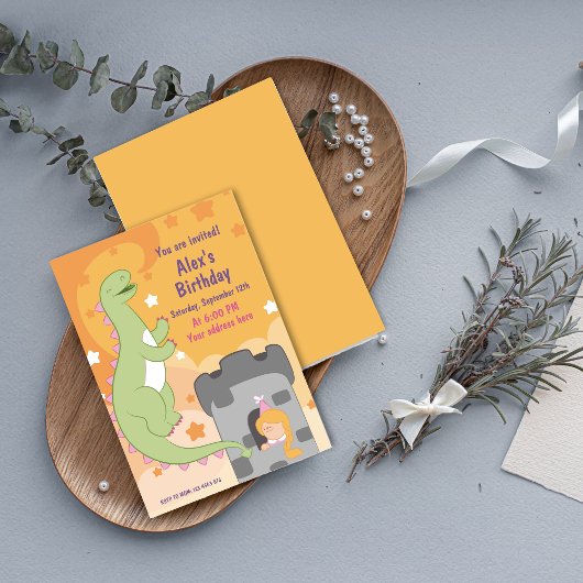 Dino-mite Birthday Bash! met de hand getekende din Kaart