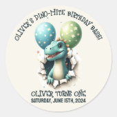 Dino-Mite Birthday Bash Ronde Sticker (Voorkant)