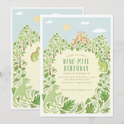 Dino-mite Birthday Party Kaart (Voorkant / Achterkant)