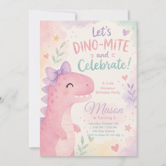 Dino-Mite Celebrate Dinosaur Invitation Editable Kaart (Voorkant)