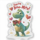 Dino-mite Child's Valentijnsdag Kaart Sticker (Voorkant)