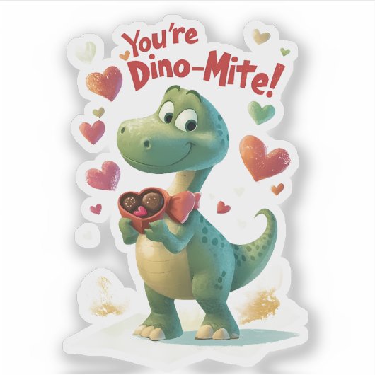Dino-mite Child's Valentijnsdag Kaart Sticker (Voorkant)