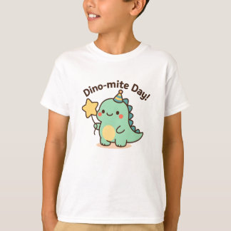 Dino-mite Dag – Cute Dinosaurus Feest Design T-shirt