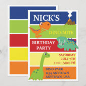 DINO-MITE DINOSAUR BIRTHDAY ARTIJ INVITATIE KAART (Voorkant / Achterkant)