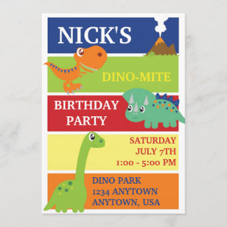 DINO-MITE DINOSAUR BIRTHDAY ARTIJ INVITATIE KAART