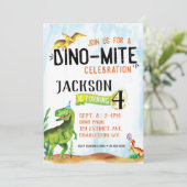 Dino-Mite Dinosaur Birthday Uitnodiging (Staand voorkant)