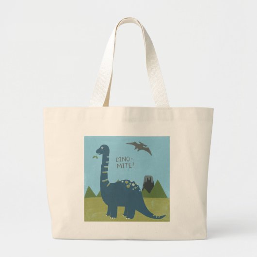 Dino-mite Dinosaur Grote Tote Bag (Voorkant)