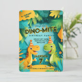 Dino-Mite DInosaur Theme Boys Verjaardagsfeest Kaart (Staand voorkant)
