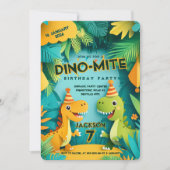 Dino-Mite DInosaur Theme Boys Verjaardagsfeest Kaart (Voorkant)