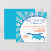 Dino-Mite Dinosaur - Uitnodiging - Blauw (Voorkant / Achterkant)