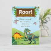 Dino-Mite Dinosaur Verjaardagsfeestje Kaart (Staand voorkant)