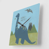 Dino-mite Dinosaur Vierkante Klok (Hoek)