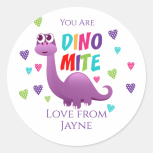 Dino Mite Dinosaurus Valentijn Ronde Sticker