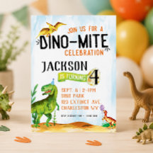 Dino-Mite dinosaurus verjaardagsuitnodiging