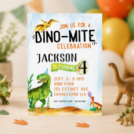 Dino-Mite dinosaurus verjaardagsuitnodiging Kaart