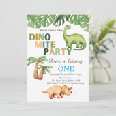 Dino-mite feest 1e verjaardag kaart (Staand voorkant)