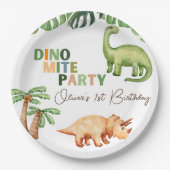 Dino-mite feest 1e verjaardag papieren bordje (Voorkant)