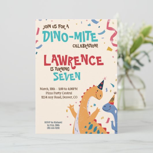 Dino-Mite Feestelijke Dinosaurus Verjaardagsfeest Kaart (Staand voorkant)