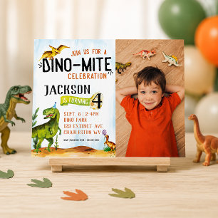 Dino-Mite Foto Dinosaur Verjaardagsuitnodiging Kaart