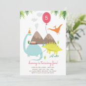 Dino Mite Fun Verjaardagsfeest uitnodiging (Staand voorkant)