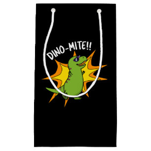 Dino-mite Funny TRex Dinosaur Pun Dark BG Klein Cadeauzakje