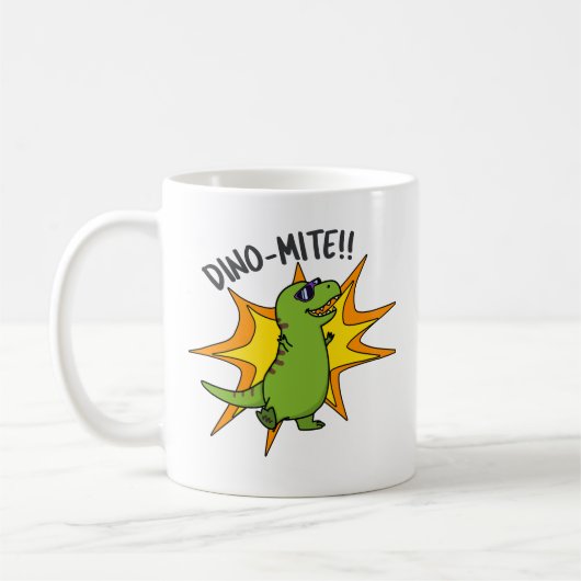 Dino-mite Funny TRex Dinosaur Pun Koffiemok (Links)