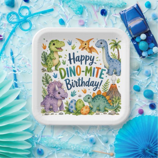 Dino-Mite Gefeliciteerd Papieren Bordje (Feest)