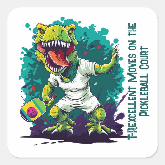 Dino-mite grappige pickleball vierkante sticker (Voorkant)