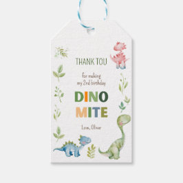 Dino-mite groene verjaardag cadeaulabel