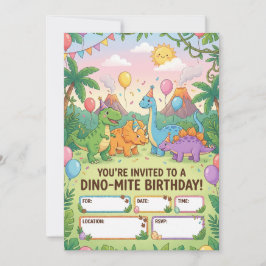 Dino-Mite Kids Birthday Party Invitation Kaart