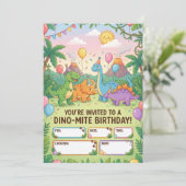 Dino-Mite Kids Birthday Party Invitation Kaart (Staand voorkant)