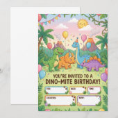 Dino-Mite Kids Birthday Party Invitation Kaart (Voorkant / Achterkant)