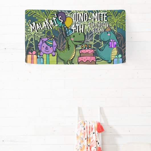 Dino-Mite Kind Verjaardagsfeest Dinosaur Banner (Insitu)