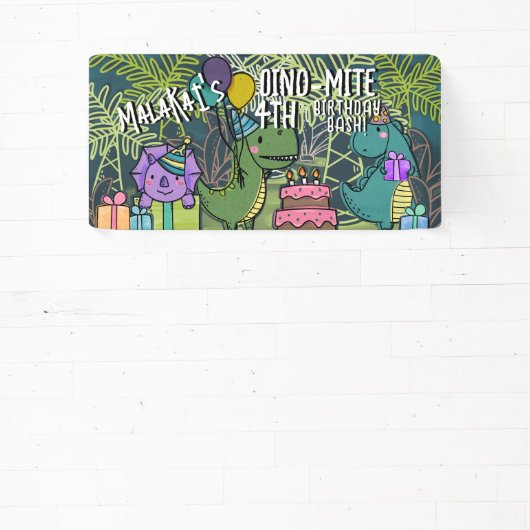 Dino-Mite Kind Verjaardagsfeest Dinosaur Banner (Insitu)