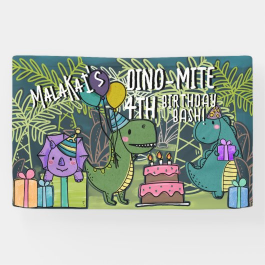 Dino-Mite Kind Verjaardagsfeest Dinosaur Banner (Horizontaal)