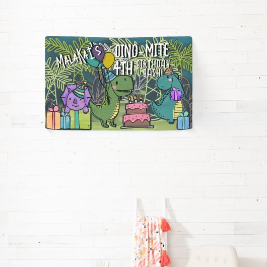 Dino-Mite Kind Verjaardagsfeest Dinosaur Banner (Insitu)
