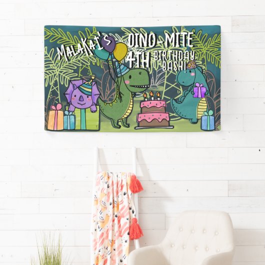 Dino-Mite Kind Verjaardagsfeest Dinosaur Banner (Insitu)