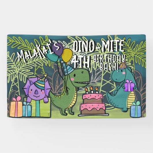 Dino-Mite Kind Verjaardagsfeest Dinosaur Banner (Horizontaal)