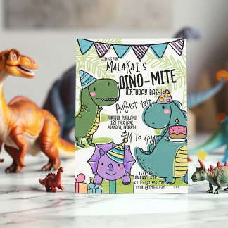 Dino-Mite Kind Verjaardagsfeest Dinosaur Uitnodige Kaart