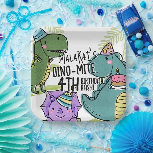 Dino-Mite Kind verjaardagsfeest dinosaurus Papieren Bordje (Feest)