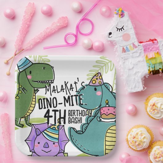 Dino-Mite Kind verjaardagsfeest dinosaurus Papieren Bordje (Feest)