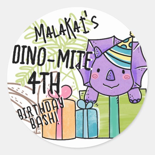 Dino-Mite Kind verjaardagsfeest dinosaurus Ronde Sticker (Voorkant)