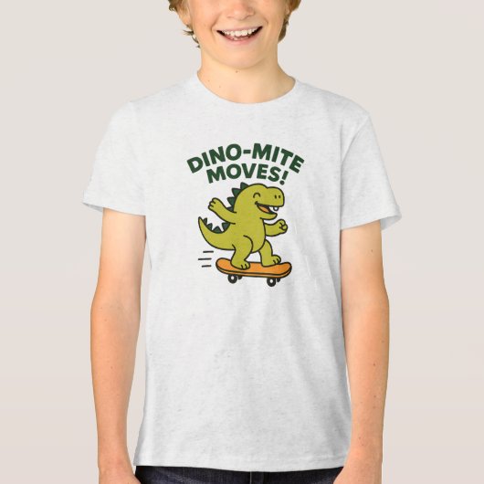 Dino-Mite Moves Cool Skateboarding Dinosaur Tri-Blend Shirt (Voorkant)