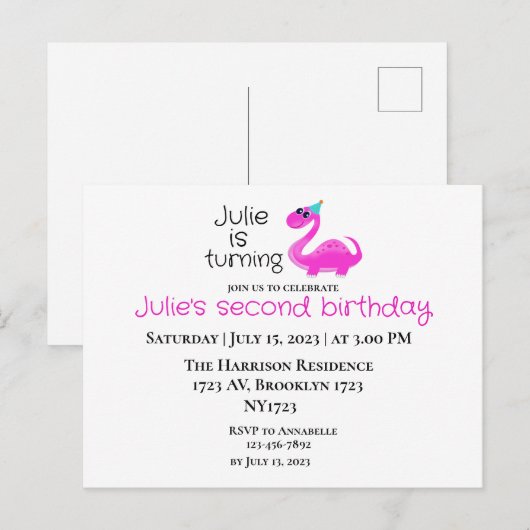 Dino-mite op verjaardagsuitnodiging briefkaart (Voorkant / Achterkant)