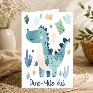 Dino Mite Peuter Schattige Blauwe Dinosaurus Kaart