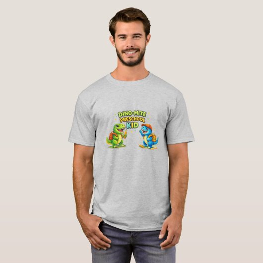 Dino-Mite Preschool Kid Shirt – Cute Dinosaur Back (Voorkant volledig)