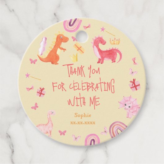 Dino-mite roze dino verjaardag dank u bedankjes labels (Voorkant)